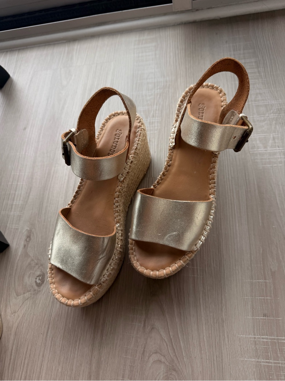 Soludos Metallic Gold Wedge Espadrille Sandals